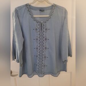 J Jill Embroidered denim Blue Women's Top